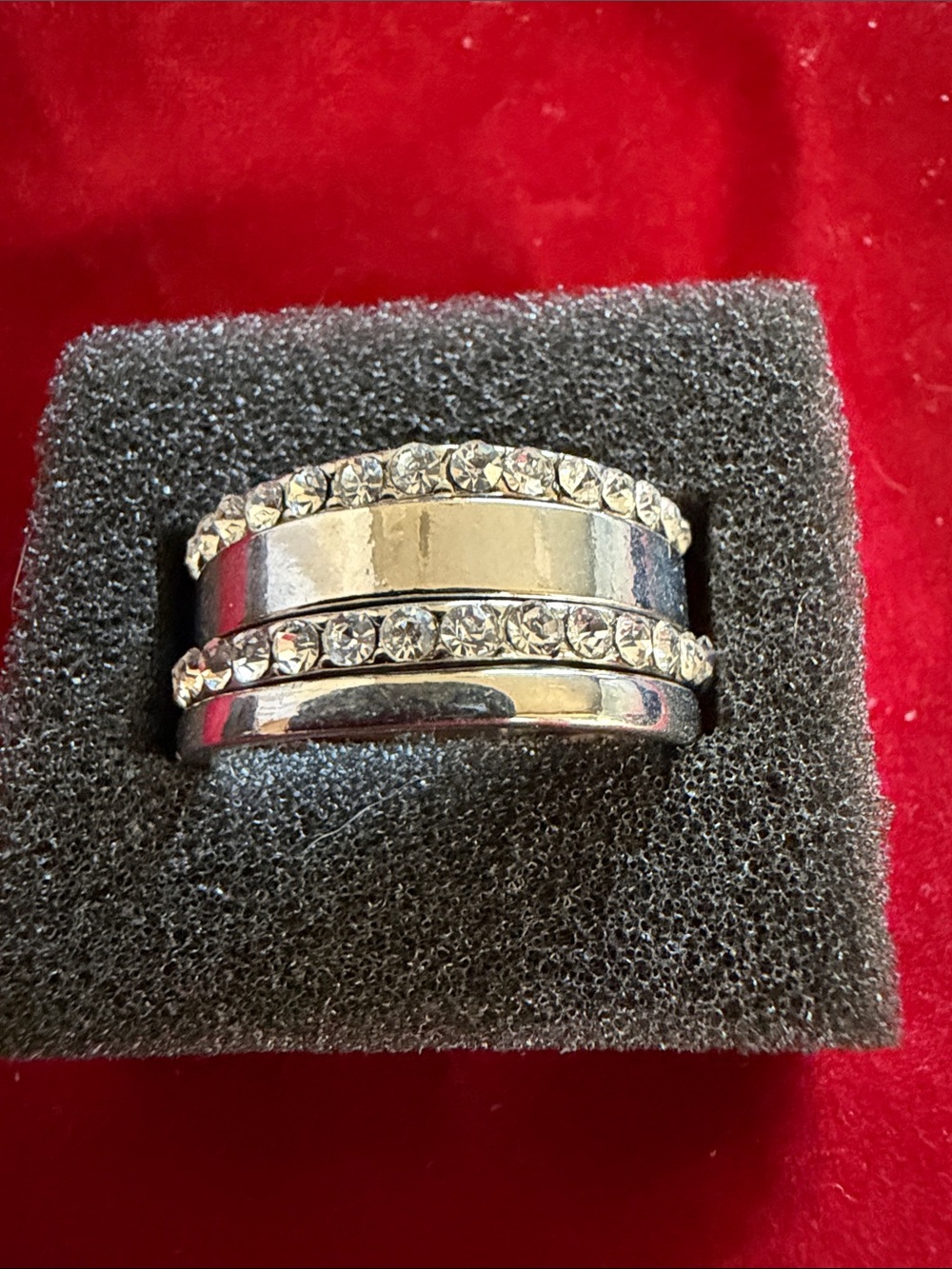 Silver Tone Crystal-Accented Women’s Stacking (4) Ring Set, Size 10, (J296)
